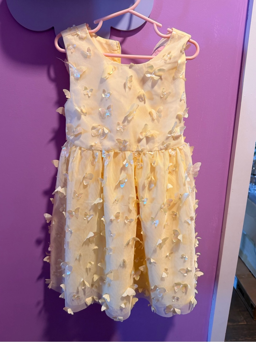 Girls Yellow Butterfly Applique Special Occasion Dress